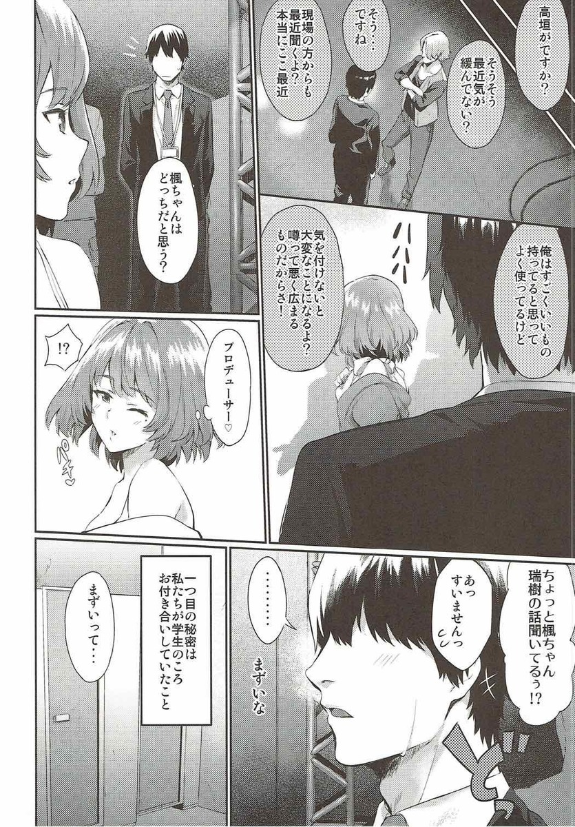 実は学生時代にプロデューサーと付き合っていた楓さんがいまだに体の関係だけは続いている。最近は特に性欲が強くなっていて、プロデューサーのことを考えただけで濡れてしまうようになり、仕事終わりにプロデューサーを部屋に連れ込み、プロデューサーの大好きなバニーガールのコスプレをして激しく中出しセックスする！