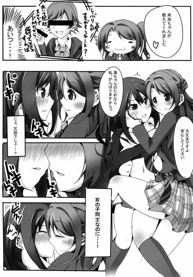 凛に膝枕をしながらゴソゴソと耳かきをしていた卯月が、ムラムラしてオナニーを始めた凛に耳舐め開始！お互いに興奮した二人が貝合せをしてまんこをこすり合わせ、潮吹きをして愛液の交換をするｗ