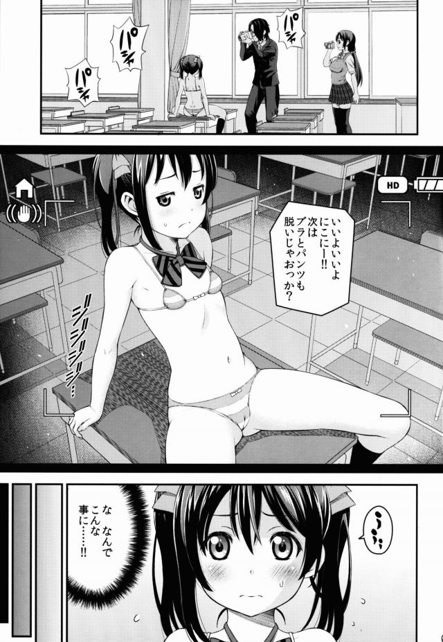 アイドル評論家の雑誌連載記事でμ'sをとりあげてもらえることになり、特に推しだというにこちゃんがインタビューを受けることになった。写真撮影をされているとどんどん脱がされていき、全裸にされたにこちゃんがなぜかローターを入れられ、処女なのに中出しセックスされるｗ