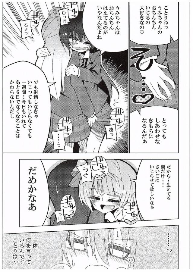 海未ちゃんにふたなりちんぽが生えてきて、一週間射精を我慢すれば治るのだが、ことりちゃんと穂乃果ちゃんとのセックスにハマり一週間我慢することができずちんぽが生えたまま3人で愛し合っているｗ