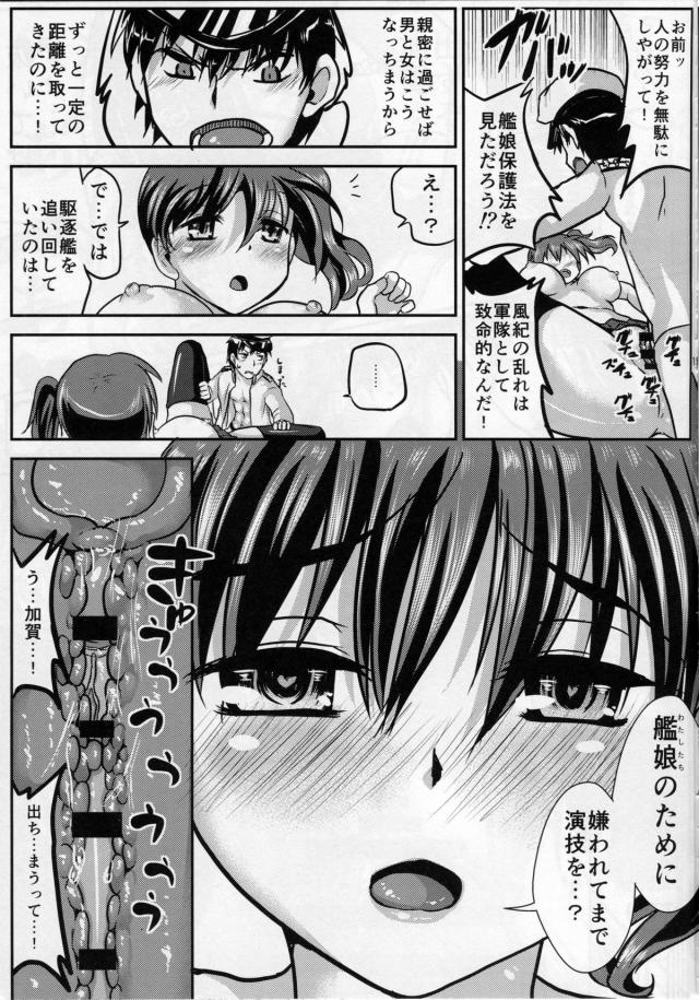 ケッコンするまで艦娘たちとの性交渉が禁止されて、可愛い駆逐艦たちとキャッキャウフフできなくなったと嘆く提督に激怒して提督を手錠で拘束してべろちゅーしようとするが、口を閉じて拒否する提督にさらに激怒して鼻と口をふさいで呼吸を止めて、口を開けた提督に激しくベロチューする加賀ｗ頭がくらくらしてついに観念した提督がパイズリフェ